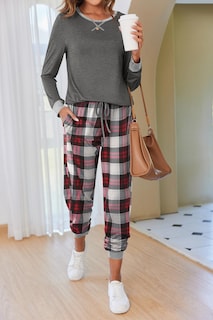 Foto 3 | Foto 3 | Pijama Ekouaer De Manga Larga Con Cuello Redondo Navideño Para Mujer - Venta Internacional.