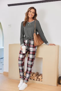 Foto 4 | Foto 4 | Pijama Ekouaer De Manga Larga Con Cuello Redondo Navideño Para Mujer - Venta Internacional.