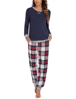Foto 1 | Foto 1 | Pijama Ekouaer Para Mujer Manga Larga A Cuadros Azules - Venta Internacional.
