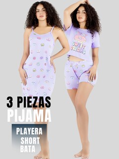 Foto 5 | Foto 5 | Set Pijama 3 Piezas Mujer Verano Pij-096 D5 Bata Top Y Short