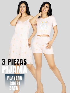 Foto 5 | Foto 5 | Set Pijama 3 Piezas Mujer Verano Pij-096 D10 Bata Top Y Short