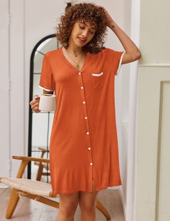 Foto 2 | Foto 2 | Camisones Ekouaer Caramel Con Cuello En V Y Manga Corta Para Mujer - Venta Internacional.
