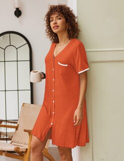 Foto 3 | Foto 3 | Camisones Ekouaer Caramel Con Cuello En V Y Manga Corta Para Mujer - Venta Internacional.