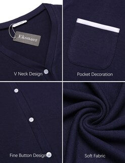 Foto 7 | Foto 7 | Pijama Con Botones Ekouaer Camisón, Manga Corta, Cuello En V - Venta Internacional.