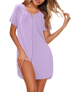 Foto 1 | Foto 1 | Pijama De Algodón Para Mujer Ekouaer, Camisón, Color Morado Claro - Venta Internacional.
