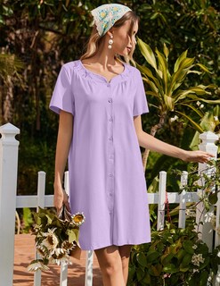 Foto 3 | Foto 3 | Pijama De Algodón Para Mujer Ekouaer, Camisón, Color Morado Claro - Venta Internacional.