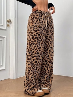 Foto 2 | Foto 2 | Pantalones De Pijama Zaful Fuzzy De Felpa Con Cintura Con Cordón, Diseño De Leopardo, Talla L - Venta Internacional.