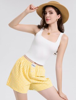 Foto 6 | Foto 6 | Pantalones Cortos Tipo Bóxer Lomon Para Mujer, Casual, De Algodón, De Verano, Amarillo - Venta Internacional.