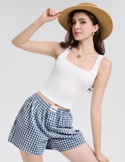 Foto 6 | Foto 6 | Pantalones Cortos Tipo Bóxer Lomon Para Mujer, Casual, De Algodón, De Verano, A Cuadros - Venta Internacional.