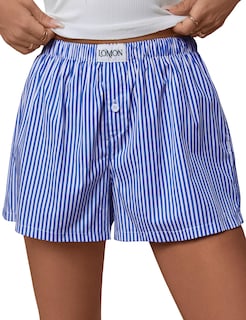 Foto 1 | Foto 1 | Pantalones Cortos Tipo Bóxer Lomon Para Mujer, Casual, De Verano, A Rayas, Azul - Venta Internacional.
