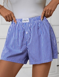 Foto 3 | Foto 3 | Pantalones Cortos Tipo Bóxer Lomon Para Mujer, Casual, De Verano, A Rayas, Azul - Venta Internacional.