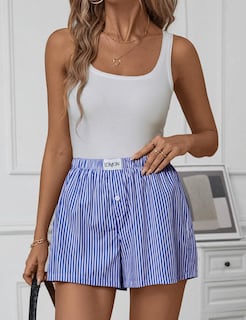 Foto 5 | Foto 5 | Pantalones Cortos Tipo Bóxer Lomon Para Mujer, Casual, De Verano, A Rayas, Azul - Venta Internacional.