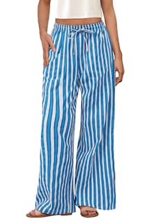 Foto 1 | Foto 1 | Pantalones De Pijama Prettygarden Para Mujer, Pierna Ancha, A Rayas, Gris Y Azul - Venta Internacional.