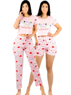 Foto 1 | Foto 1 | Pijama De 3 Piezas Mujer Pantalon Short Y Playera A Juego Pij-077-3 Diseño Unico Pijama De Mujer