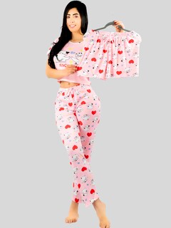 Foto 2 | Foto 2 | Pijama De 3 Piezas Mujer Pantalon Short Y Playera A Juego Pij-077-3 Diseño Unico Pijama De Mujer
