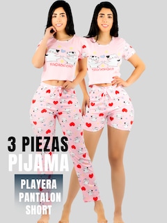 Foto 5 | Foto 5 | Pijama De 3 Piezas Mujer Pantalon Short Y Playera A Juego Pij-077-3 Diseño Unico Pijama De Mujer