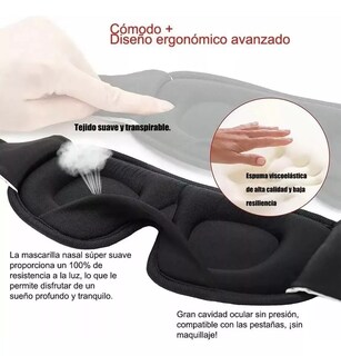 Foto 3 | Foto 3 | Antifaz para Dormir Belug Negro Ajustable + 5 Tapones de Oídos