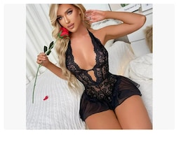 Baby Doll Negro con Encaje 1 Pieza