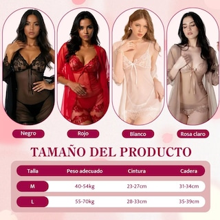 Foto 6 | Foto 6 | Conjunto De Camisón De Encaje Para Mujer Pijama Sexy 4pcs Negro