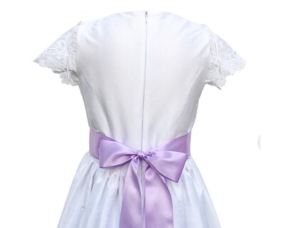 Foto 4 | Foto 4 | Vestido De Primera Comunión Carana Tela Shantung Bordado Cuerpo Y Mangas Color Blanco Listón Violeta T12