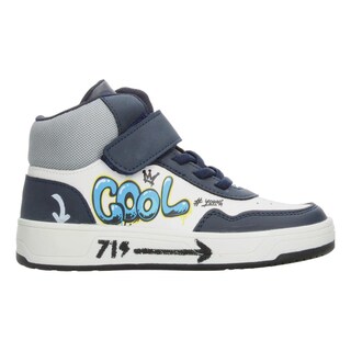 Foto 1 | Foto 1 | Tenis Niño Vavito Grafiti Azul Marino Mid Cut Tipo Bota Casual Streetwear Moderno Original Sneakers Blanco