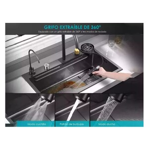 Foto 2 | Foto 2 | Fregadero De Cocina De Acero Inoxidable Con Accesorios 80x45 Tarja Cocina Wünd Color Negro