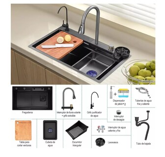 Foto 2 | Foto 2 | Fregadero De Cocina De Acero Inoxidable Con Accesorios 68x45 Color Gris Wünd