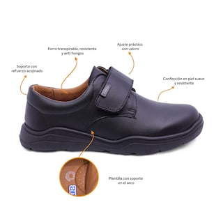Foto 2 | Foto 2 | Zapato Escolar Audaz Para Niño De Piel En Negro Pilatus Con Tira De Contacto