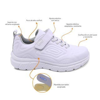 Foto 2 | Foto 2 | Tenis Escolar Audaz Para Niño En Piel Blanco Balú Con Diseño Texturizado