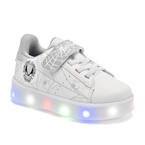 Space Boys Tenis Urbano Para Niño Blanco Gris  Agujeta Elastica  Con Luces