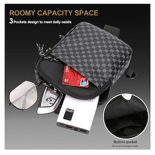 Foto 5 | Foto 5 | Bolso Bandolera De Cuero Impermeable Con Estampado De Cuadro Grey Belug Negro