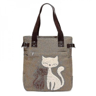 Foto 1 | Foto 1 | Mochila Huoguo Color Caqui Elegante Estampado De Gatos De Lona Para Mujer - Venta Internacional.