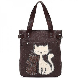 Foto 1 | Foto 1 | Mochila Huoguo De Lona Con Estampado De Gatos Elegantes Marrón Para Mujer - Venta Internacional.