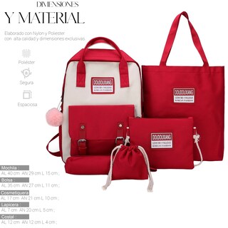 Foto 2 | Foto 2 | Ochilas Set 5 Pzs Escolar Bolsas Lapicera Rojo