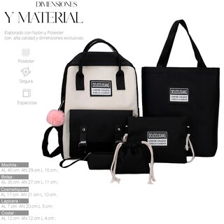 Foto 2 | Foto 2 | Ochilas Set 5 Pzs Escolar Bolsas Lapicera Negro