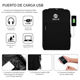 Foto 4 | Foto 4 | Mochila Escolar Unisex Dolce MOCLT5 color Negro con Puerto USB
