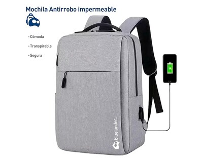 Foto 2 | Foto 2 | Mochila Antirrobo Para Laptop Bluelander Carga Usb Para Power Bank, Color Gris, Bolsillos Ocultos Impermeable.