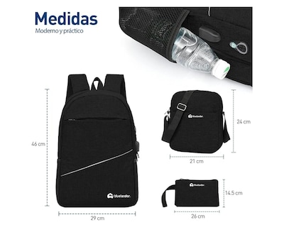 Foto 2 | Foto 2 | Bluelander Mochila Antirrobo Para Laptop Con Mochila Cruzada Y Lapicera, 3 Piezas, Impermeable Y Transpirable Con Puerto Usb Par