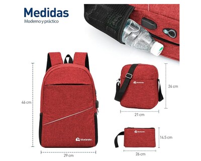 Foto 5 | Foto 5 | Bluelander Mochila Antirrobo Para Laptop Con Mochila Cruzada Y Lapicera, 3 Piezas, Impermeable Y Transpirable Con Puerto Usb Par