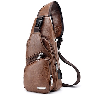 Foto 1 | Foto 1 | Mochila Bandolera de Piel con Puerto USB para Hombre - Venta Internacional