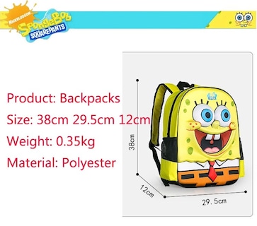 Foto 2 | Foto 2 | Mochila con Estampado de Dibujos Animados de Bob Esponja para Viajes Infantiles - Venta Internacional