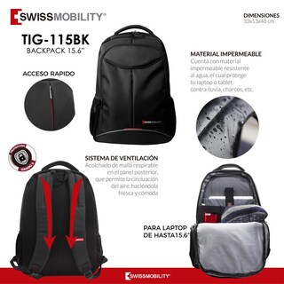 Foto 6 | Foto 6 | Mochila Backpack Swissmobility para Laptop de 17'' color Negro