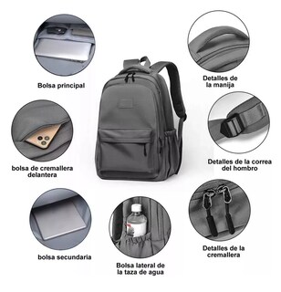 Foto 5 | Foto 5 | Mochila Multifuncional Moderna, Informal Y Elegante Gris