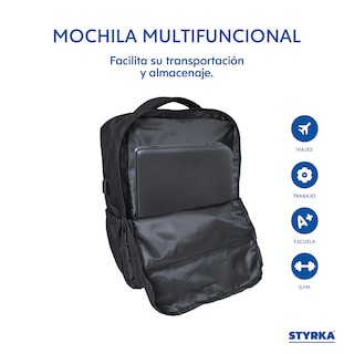 Foto 3 | Foto 3 | Mochila Para Laptop Grande Styrka Color Negro Multicompartimento Puerto Usb