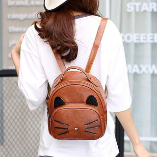 Foto 3 | Foto 3 | Mochila Huoguo De Piel Sintética Con Bonito Estampado De Gatos Para Niñas Y Mujeres - Venta Internacional.