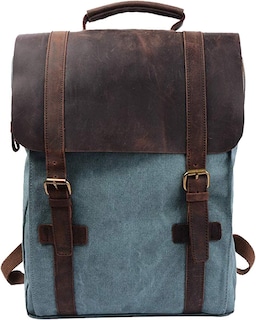 Foto 1 | Foto 1 | Mochila Huoguo Vintage Canvas De Piel Auténtica Para Portátil De 15,6 Pulgadas - Venta Internacional.