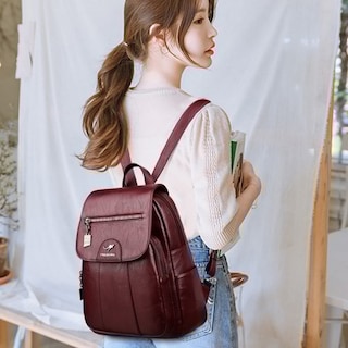 Foto 2 | Foto 2 | Mochila De Piel Sanlin Beans Vintage Para Mujer - Rojo - Venta Internacional.