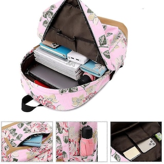Foto 2 | Foto 2 | Mochila Huoguo De Lona Impermeable Con Estampado De Flores Rosas - Venta Internacional.