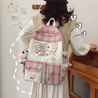 Foto 1 | Foto 1 | Mochila Sanlin Beans Harajuku Ulzzang High School Pink Nylo - Venta Internacional.
