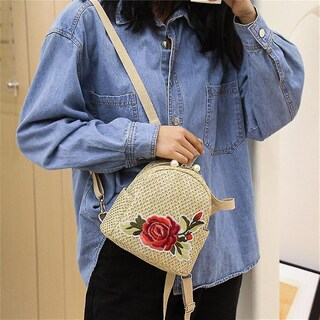 Foto 2 | Foto 2 | Mochila Huoguo Para Mujer Tejida En Paja, Rosa, A La Moda Vintage - Venta Internacional.